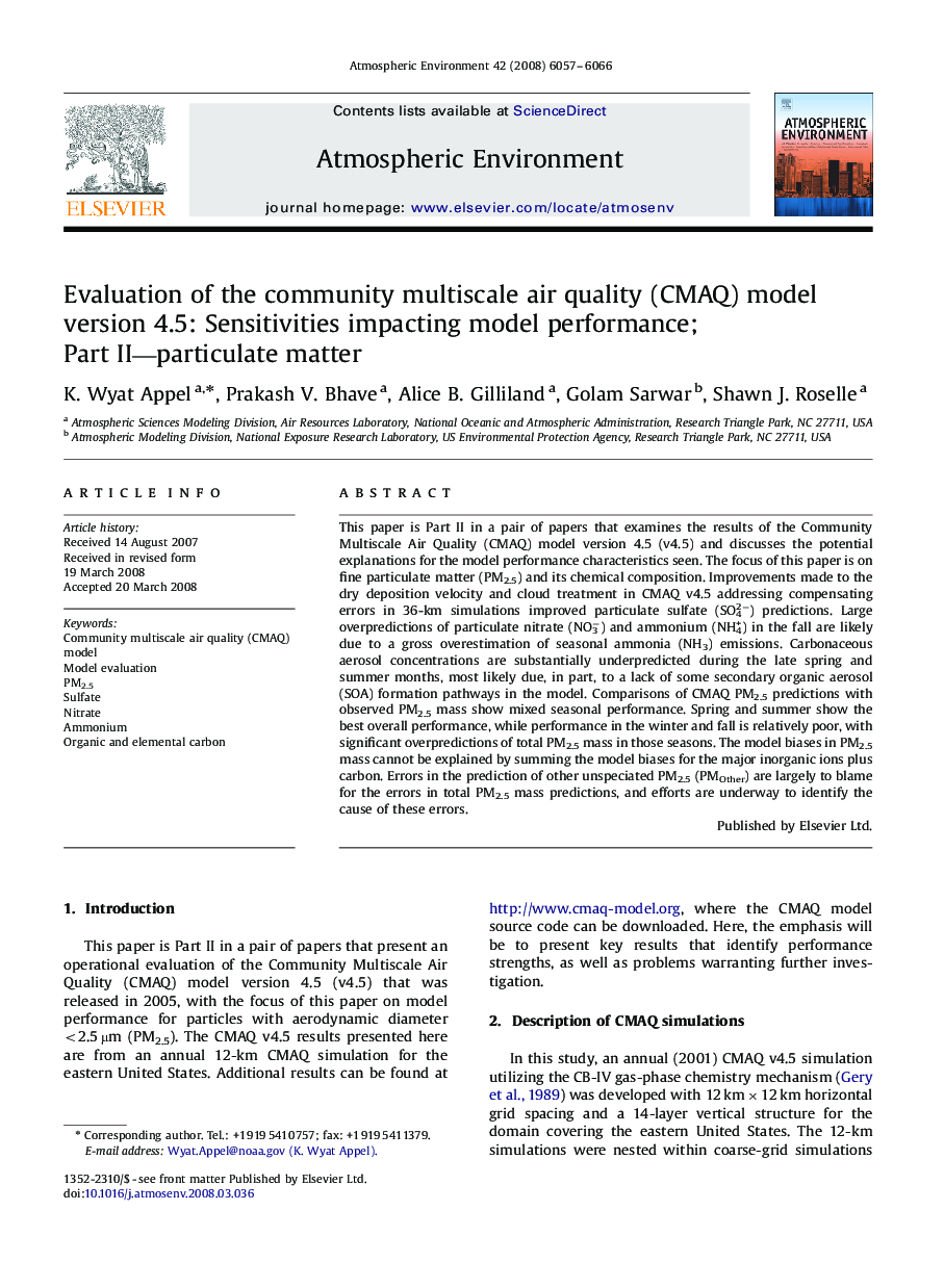 Evaluation of the community multiscale air quality (CMAQ) model version 4.5: Sensitivities impacting model performance; Part II—particulate matter