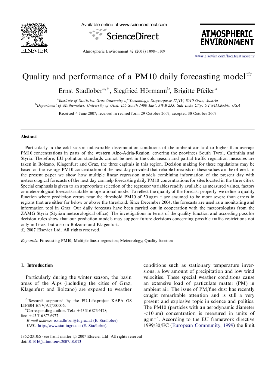 Quality and performance of a PM10 daily forecasting model 