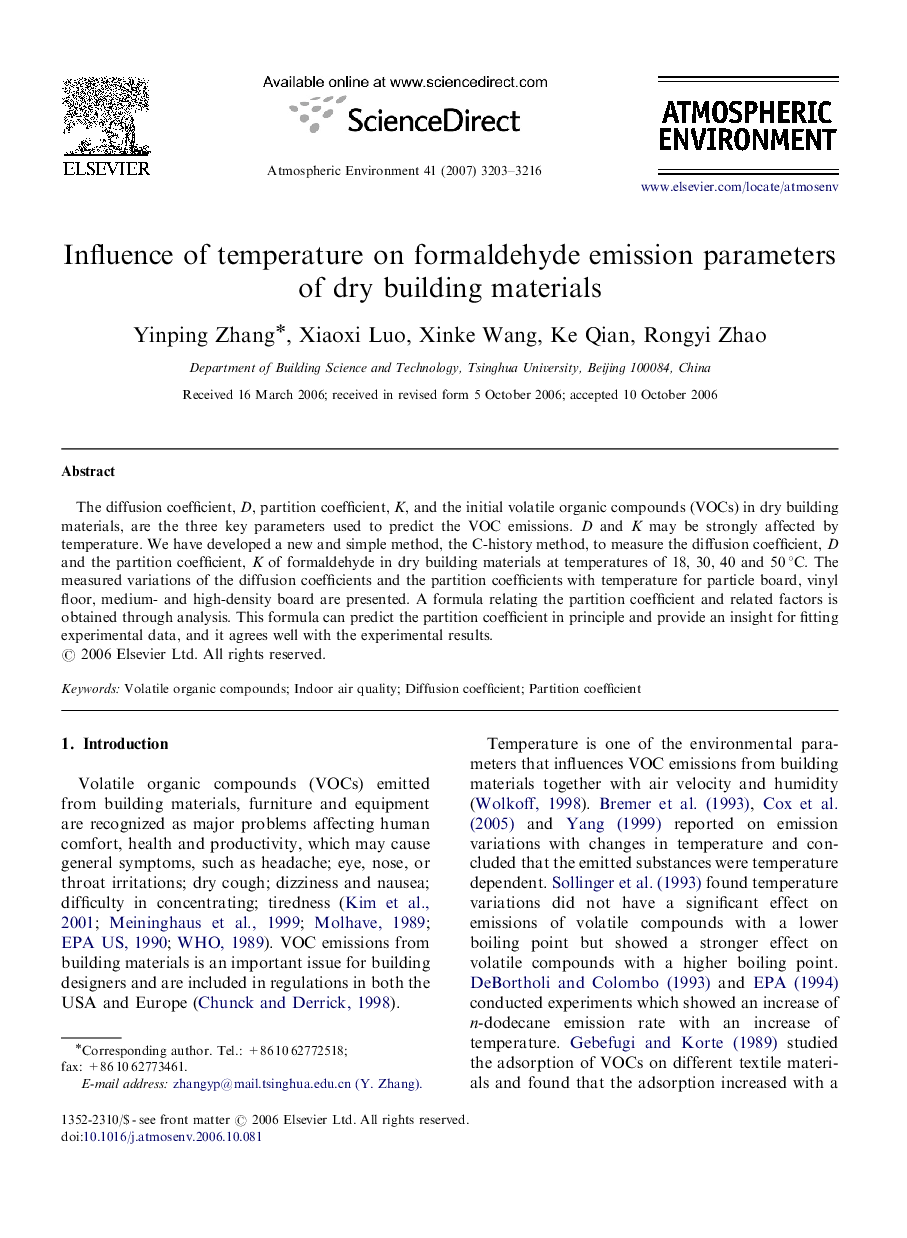 Influence of temperature on formaldehyde emission parameters of dry building materials