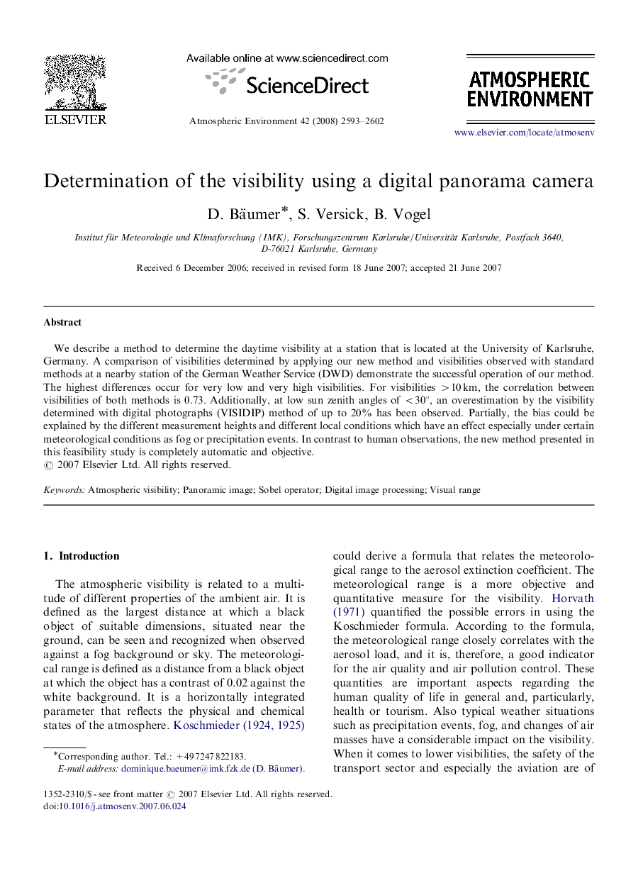 Determination of the visibility using a digital panorama camera