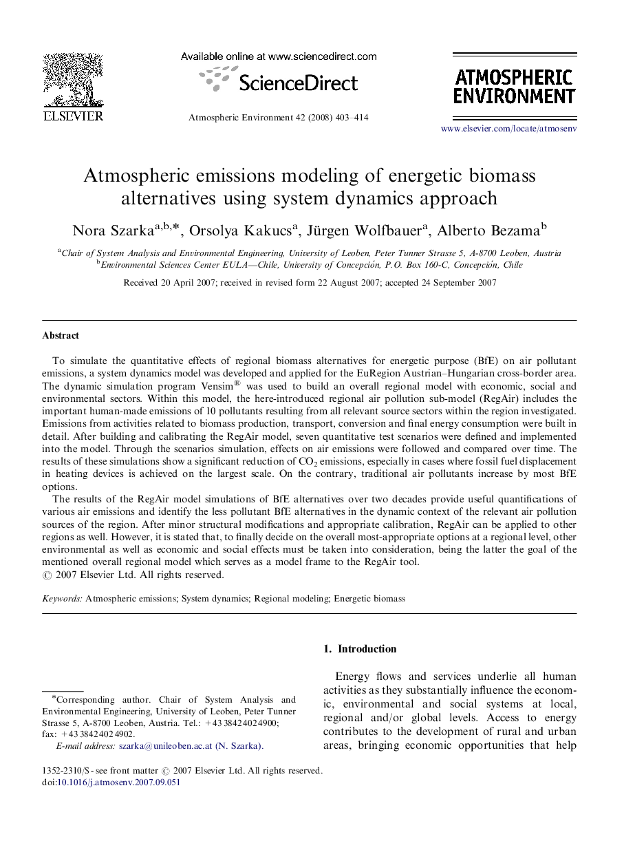 Atmospheric emissions modeling of energetic biomass alternatives using system dynamics approach