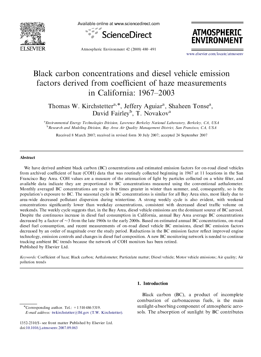 Black carbon concentrations and diesel vehicle emission factors derived from coefficient of haze measurements in California: 1967–2003