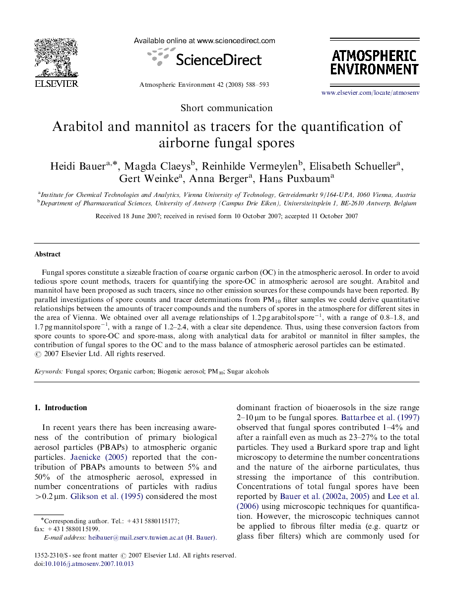 Arabitol and mannitol as tracers for the quantification of airborne fungal spores