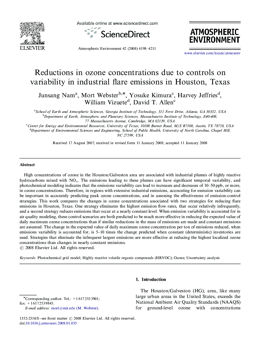 Reductions in ozone concentrations due to controls on variability in industrial flare emissions in Houston, Texas