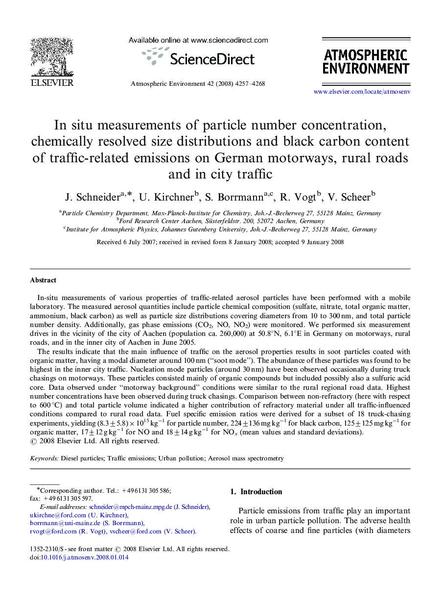 In situ measurements of particle number concentration, chemically resolved size distributions and black carbon content of traffic-related emissions on German motorways, rural roads and in city traffic