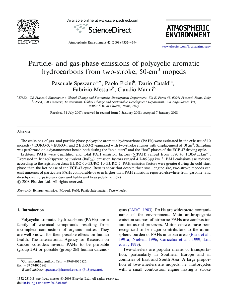 Particle- and gas-phase emissions of polycyclic aromatic hydrocarbons from two-stroke, 50-cm3 mopeds