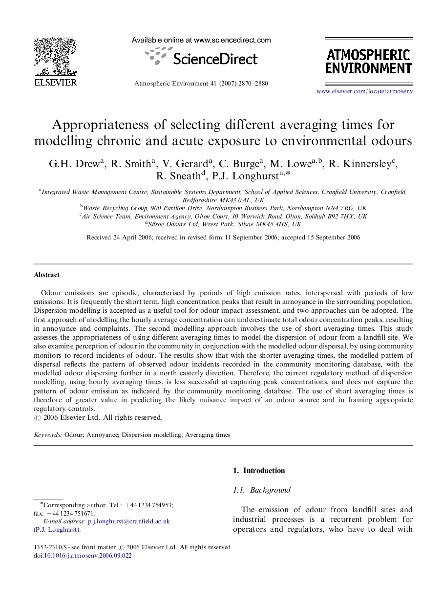 Appropriateness of selecting different averaging times for modelling chronic and acute exposure to environmental odours