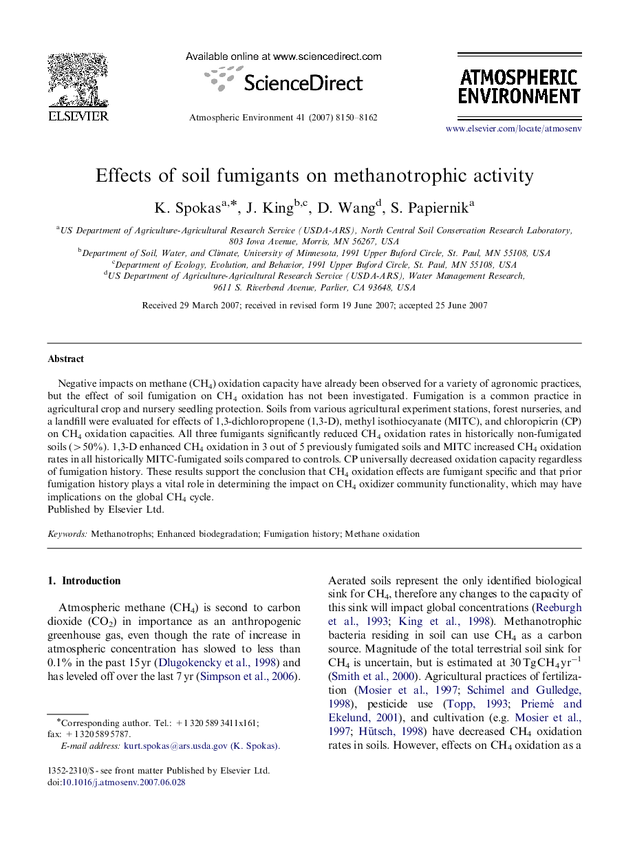 Effects of soil fumigants on methanotrophic activity