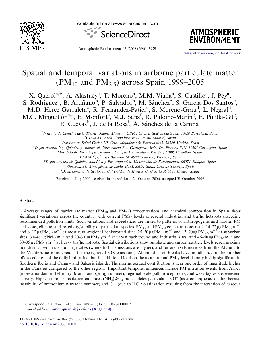 Spatial and temporal variations in airborne particulate matter (PM10 and PM2.5) across Spain 1999–2005