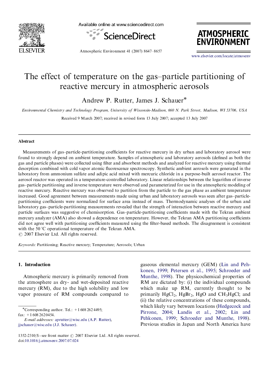 The effect of temperature on the gas–particle partitioning of reactive mercury in atmospheric aerosols