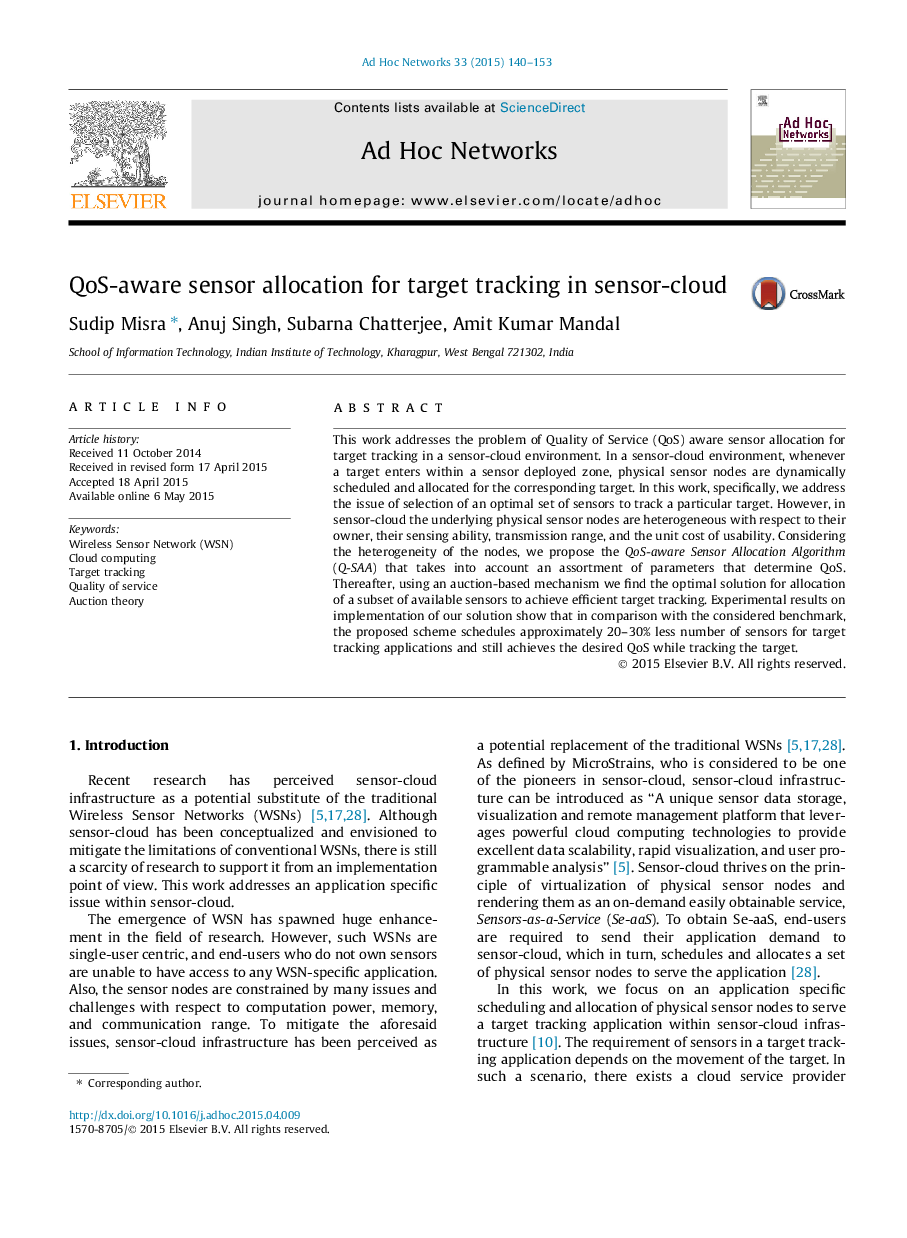 QoS-aware sensor allocation for target tracking in sensor-cloud