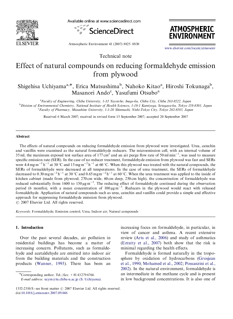 Effect of natural compounds on reducing formaldehyde emission from plywood