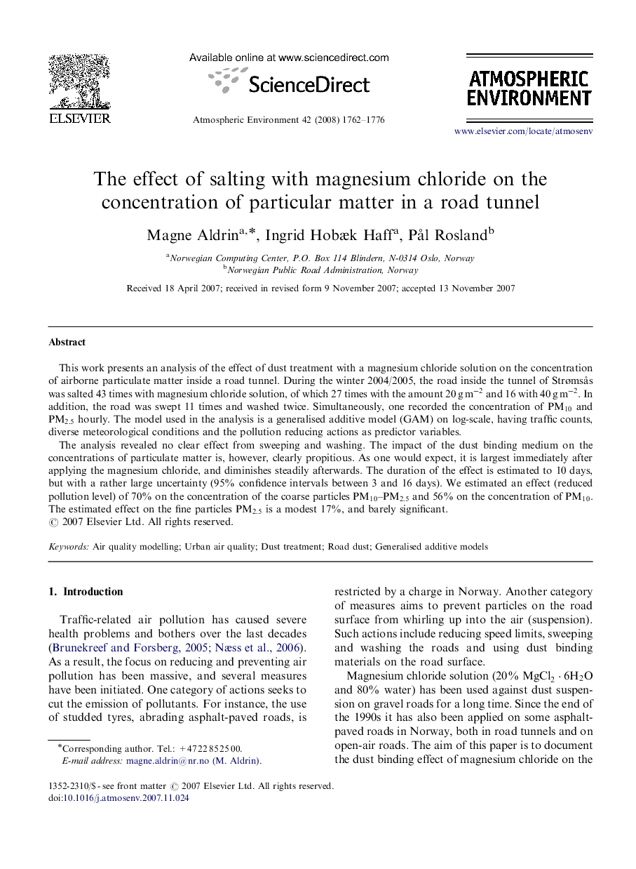 The effect of salting with magnesium chloride on the concentration of particular matter in a road tunnel