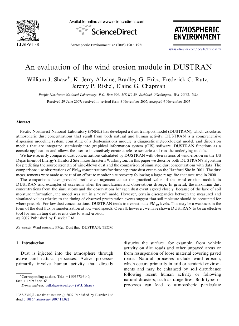 An evaluation of the wind erosion module in DUSTRAN