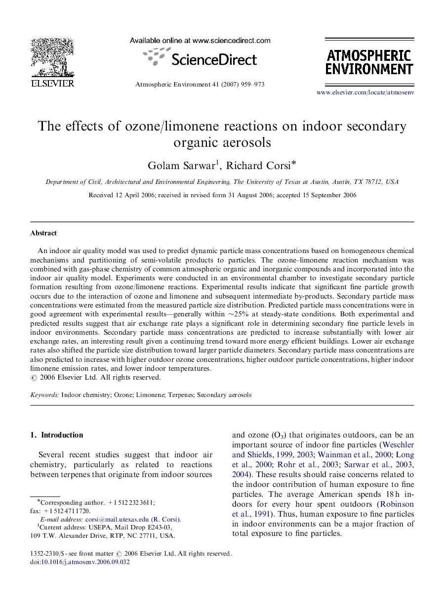 The effects of ozone/limonene reactions on indoor secondary organic aerosols