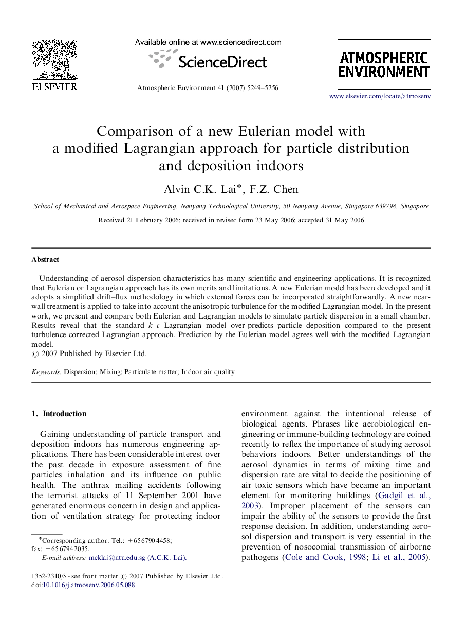 Comparison of a new Eulerian model with a modified Lagrangian approach for particle distribution and deposition indoors