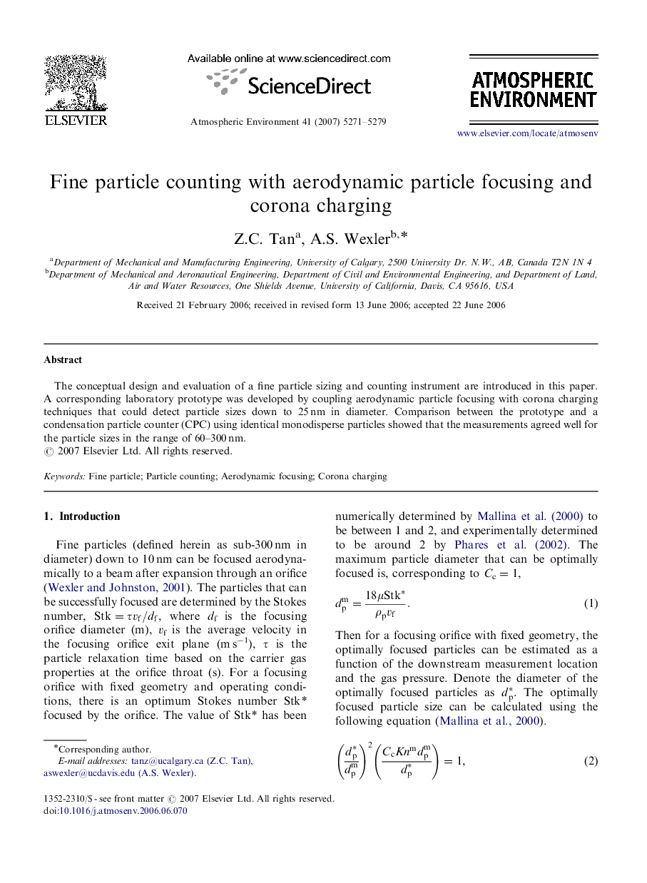 Fine particle counting with aerodynamic particle focusing and corona charging