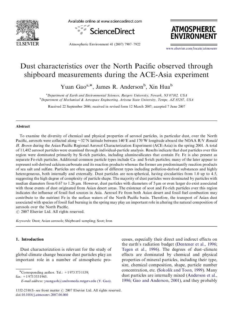 Dust characteristics over the North Pacific observed through shipboard measurements during the ACE-Asia experiment