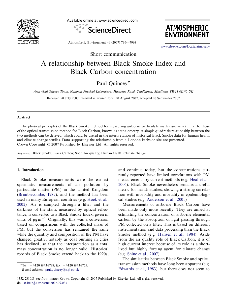 A relationship between Black Smoke Index and Black Carbon concentration