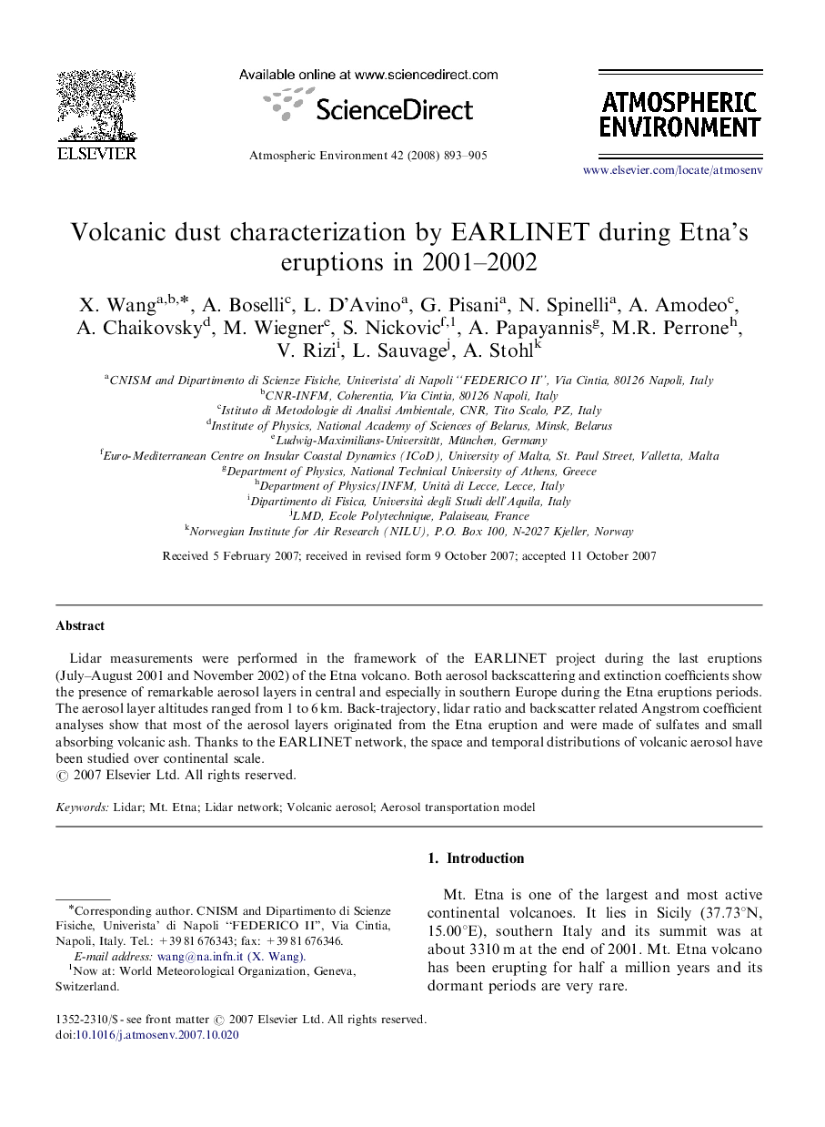 Volcanic dust characterization by EARLINET during Etna's eruptions in 2001–2002