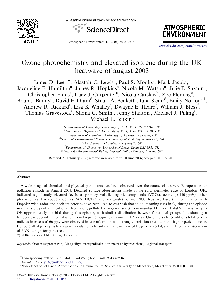 Ozone photochemistry and elevated isoprene during the UK heatwave of august 2003