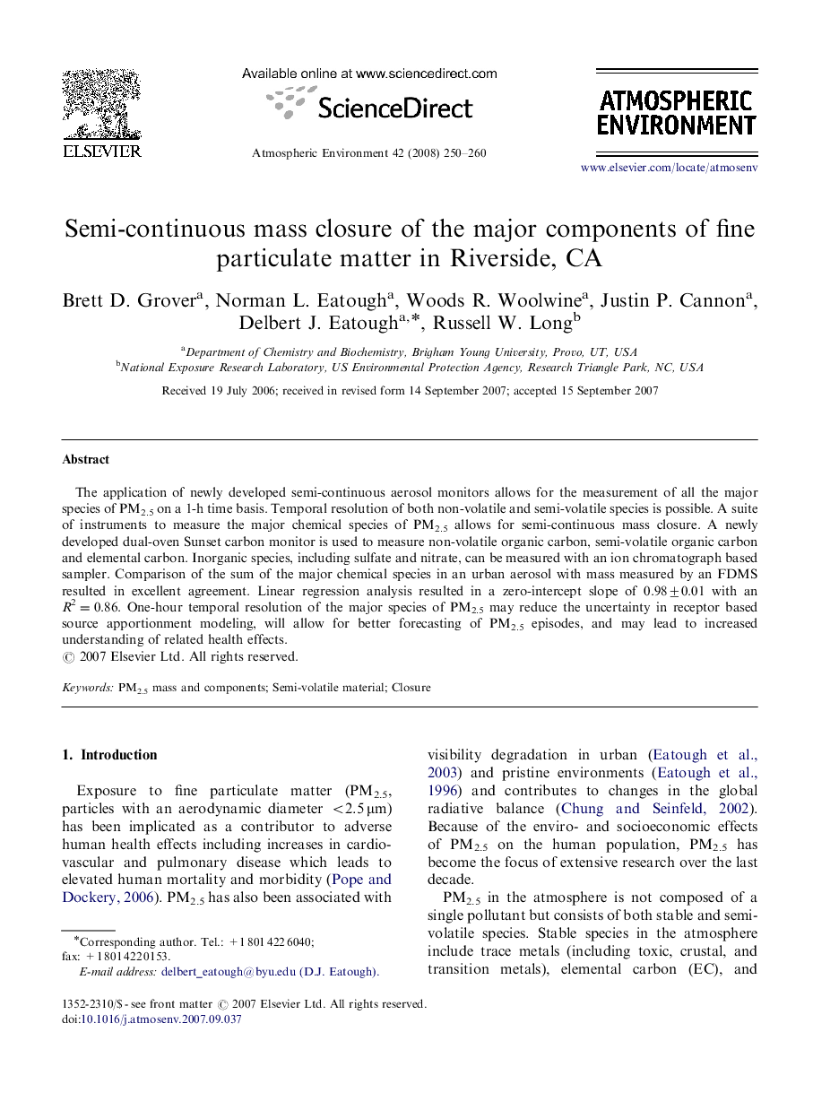 Semi-continuous mass closure of the major components of fine particulate matter in Riverside, CA