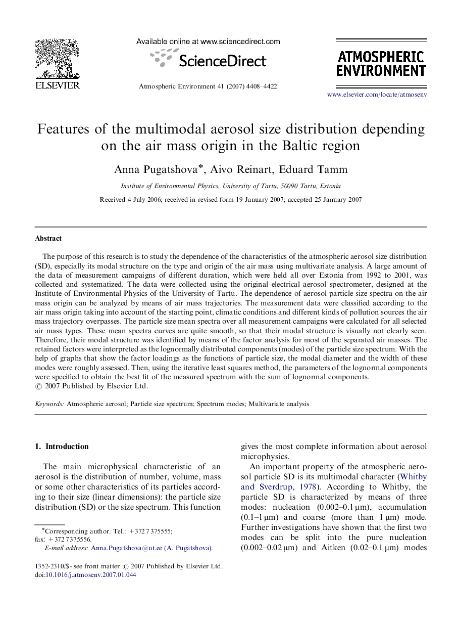 Features of the multimodal aerosol size distribution depending on the air mass origin in the Baltic region