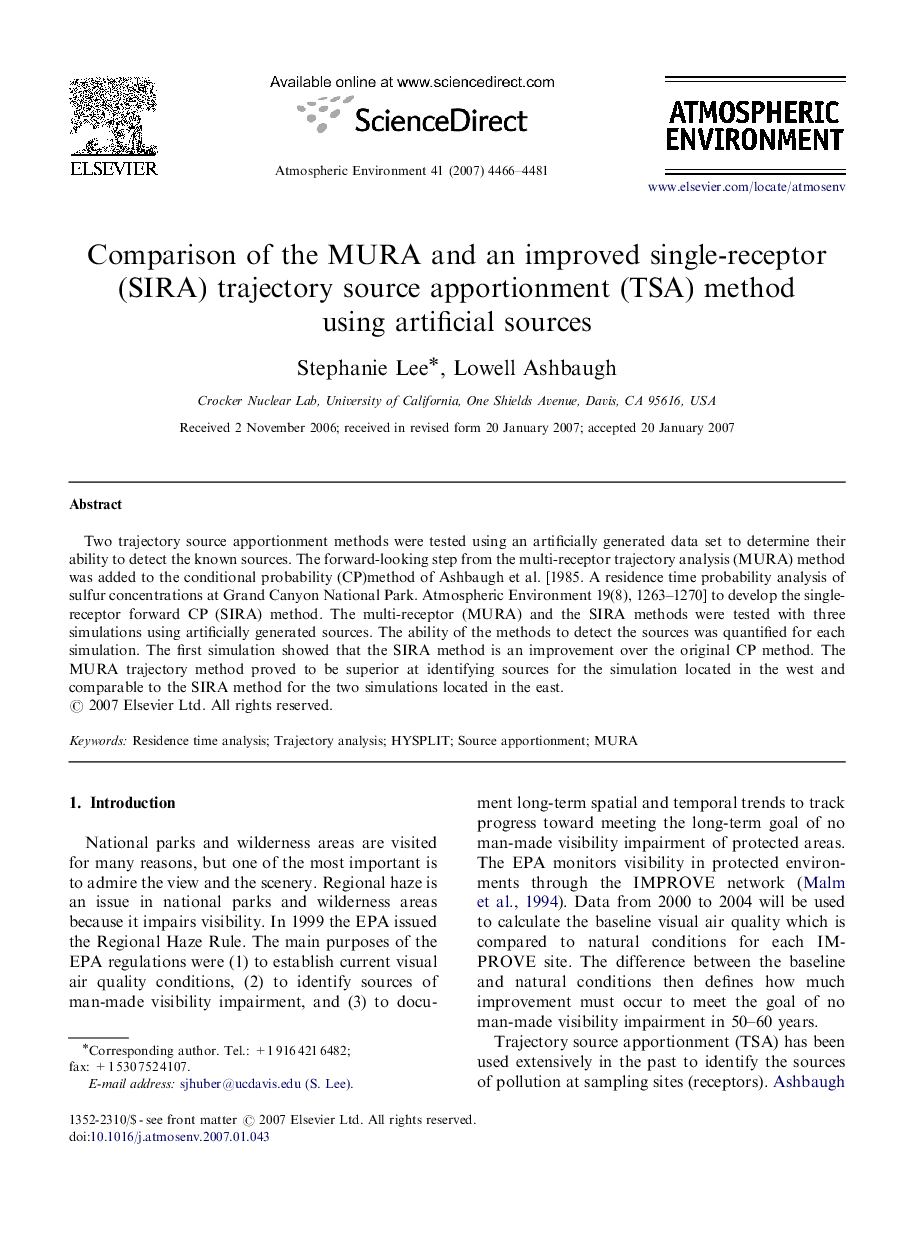 Comparison of the MURA and an improved single-receptor (SIRA) trajectory source apportionment (TSA) method using artificial sources