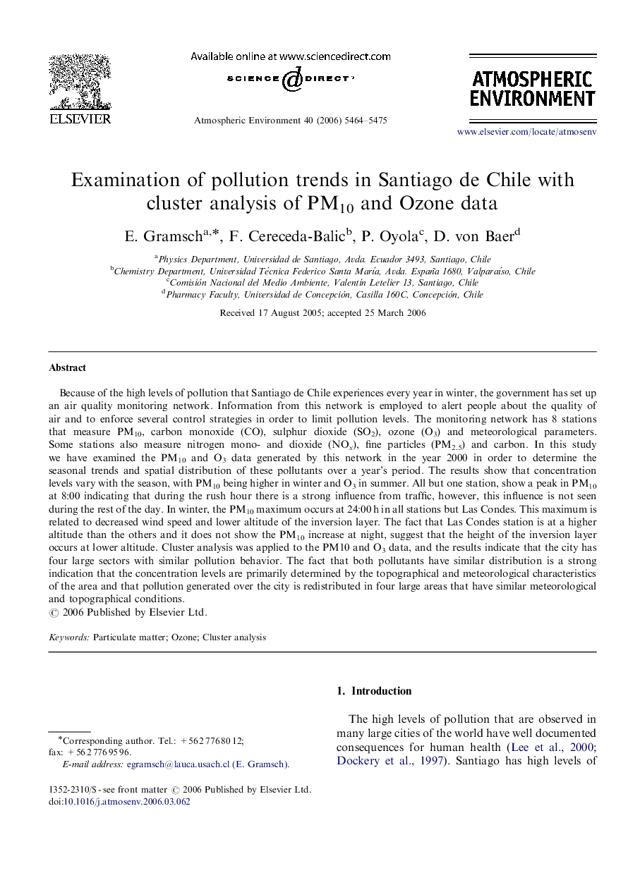 Examination of pollution trends in Santiago de Chile with cluster analysis of PM10 and Ozone data