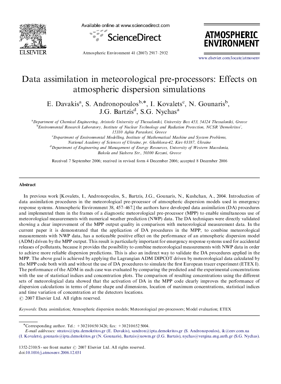 Data assimilation in meteorological pre-processors: Effects on atmospheric dispersion simulations