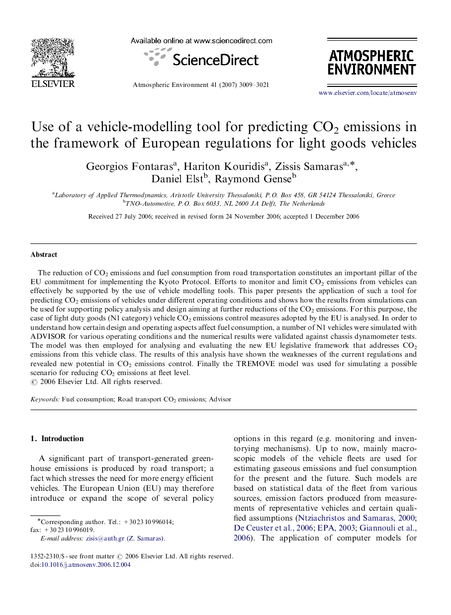 Use of a vehicle-modelling tool for predicting CO2 emissions in the framework of European regulations for light goods vehicles