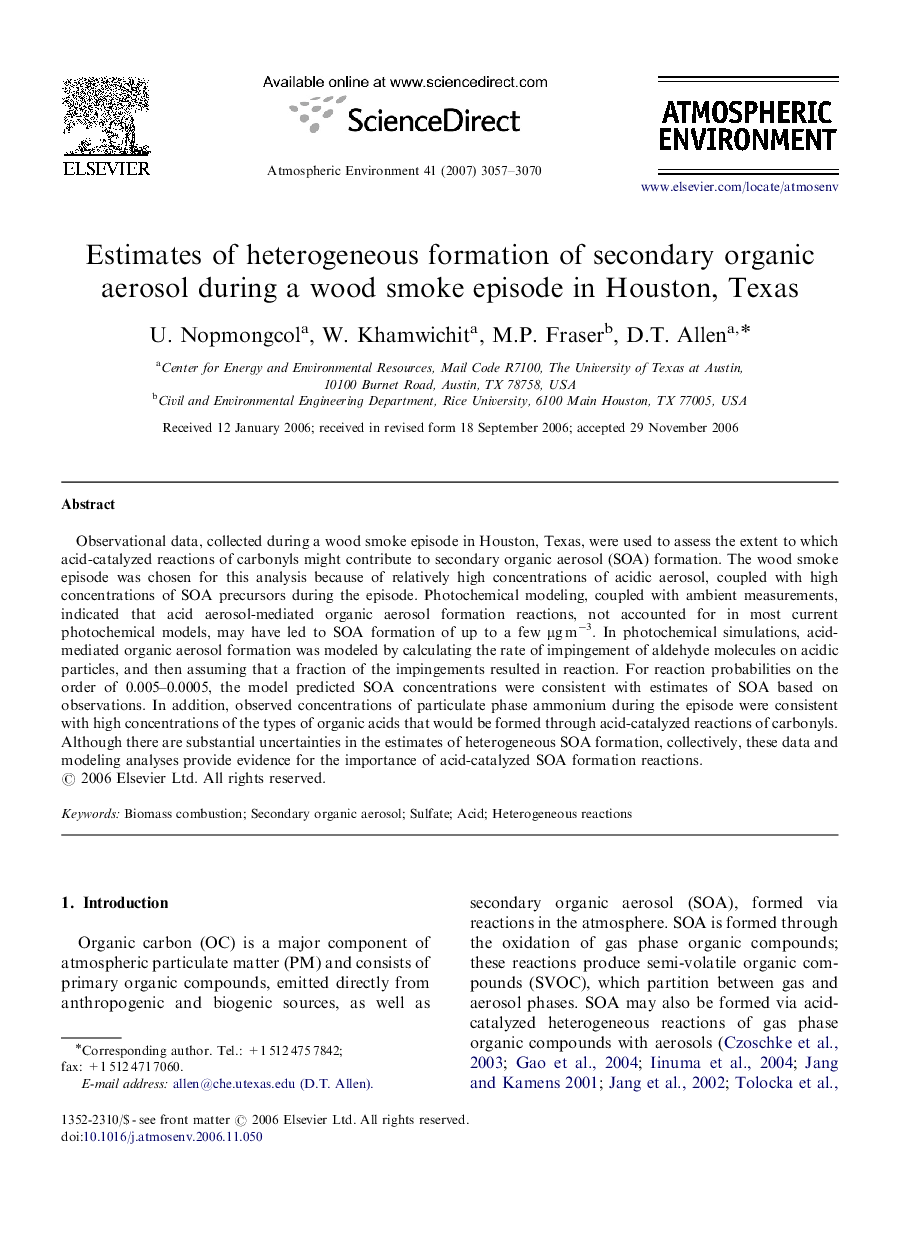 Estimates of heterogeneous formation of secondary organic aerosol during a wood smoke episode in Houston, Texas