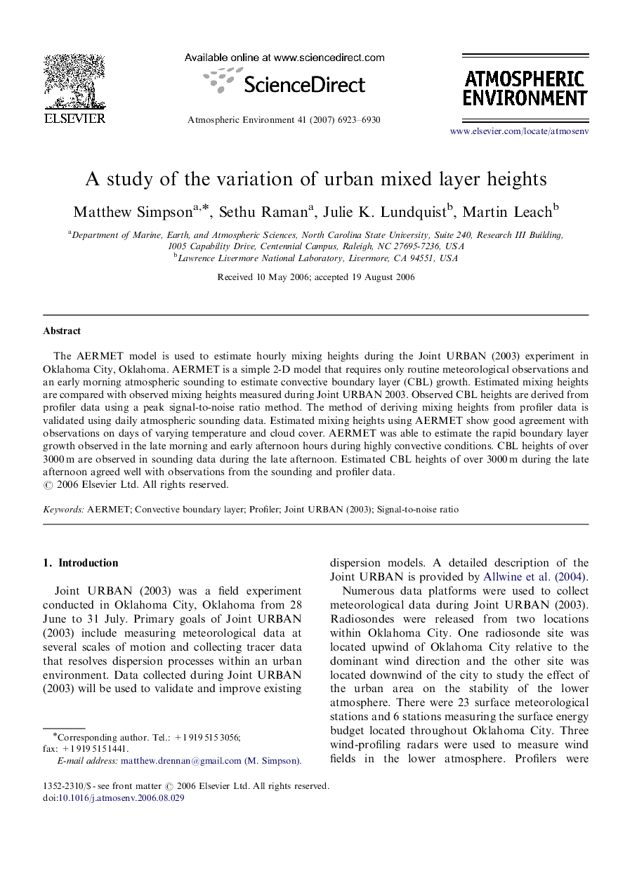 A study of the variation of urban mixed layer heights