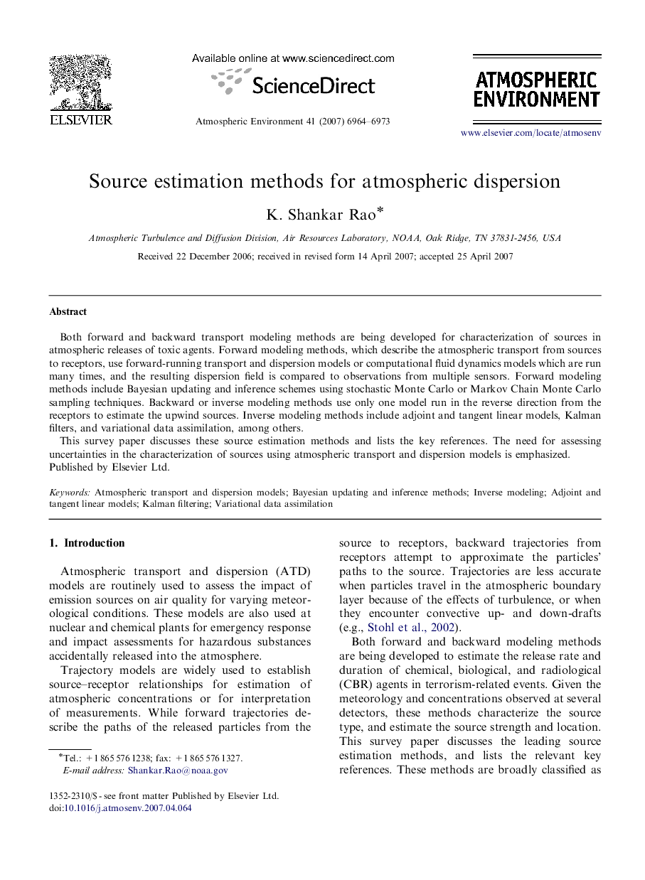 Source estimation methods for atmospheric dispersion