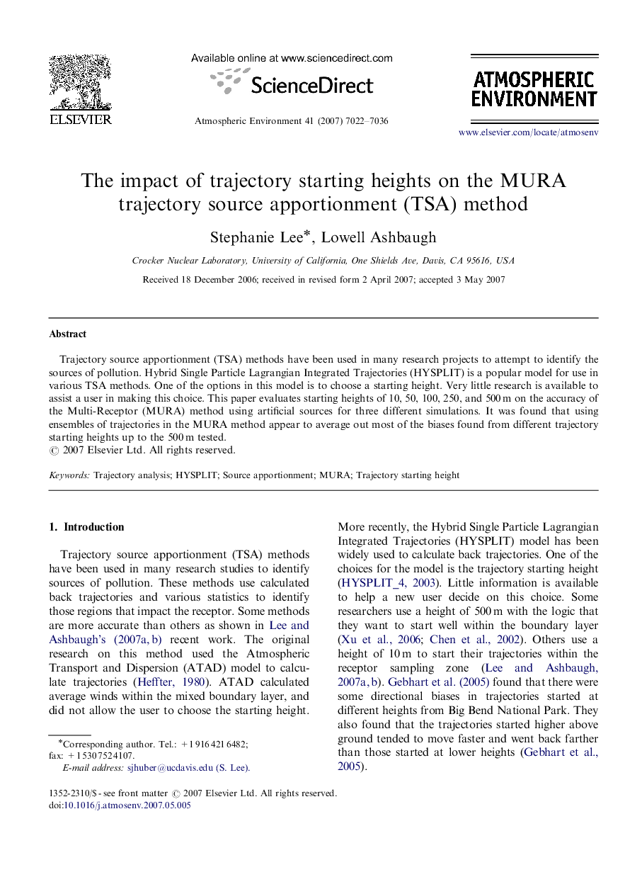 The impact of trajectory starting heights on the MURA trajectory source apportionment (TSA) method