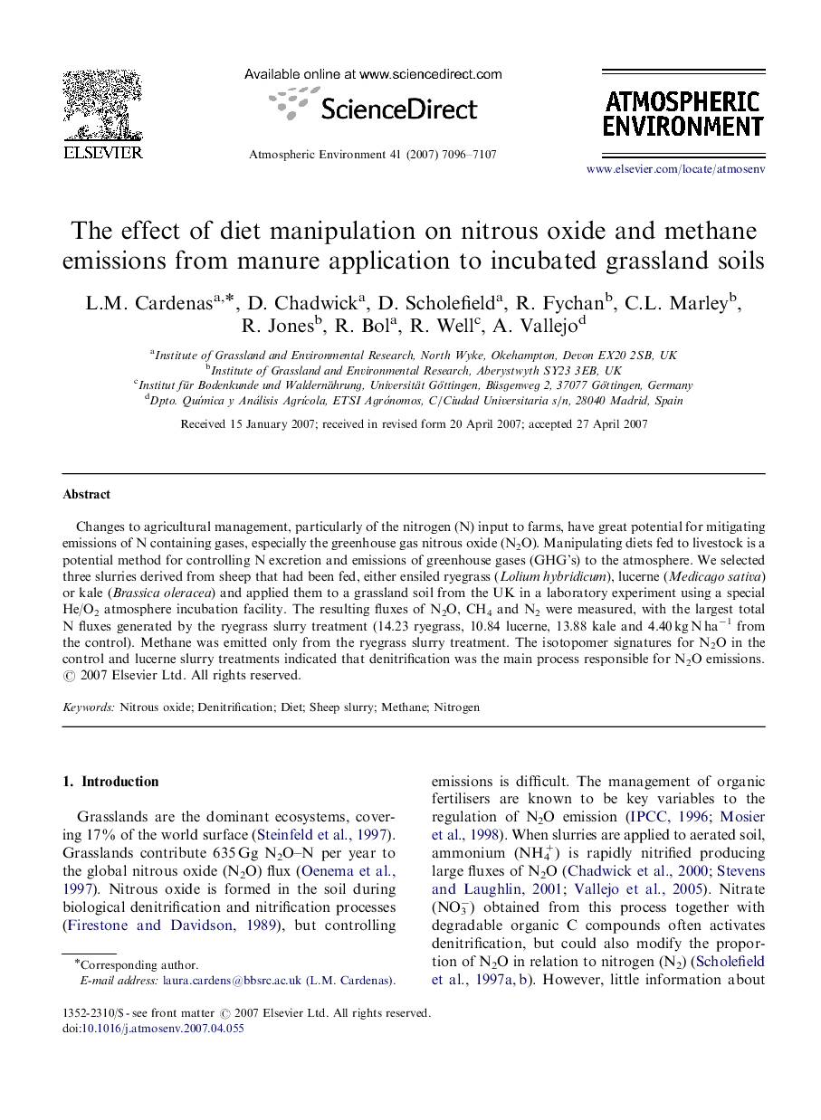 The effect of diet manipulation on nitrous oxide and methane emissions from manure application to incubated grassland soils