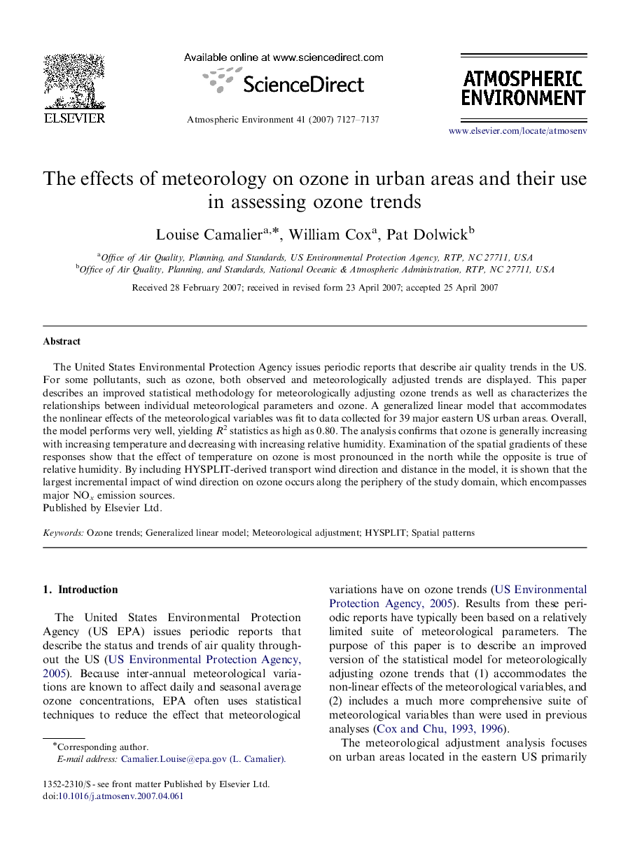 The effects of meteorology on ozone in urban areas and their use in assessing ozone trends