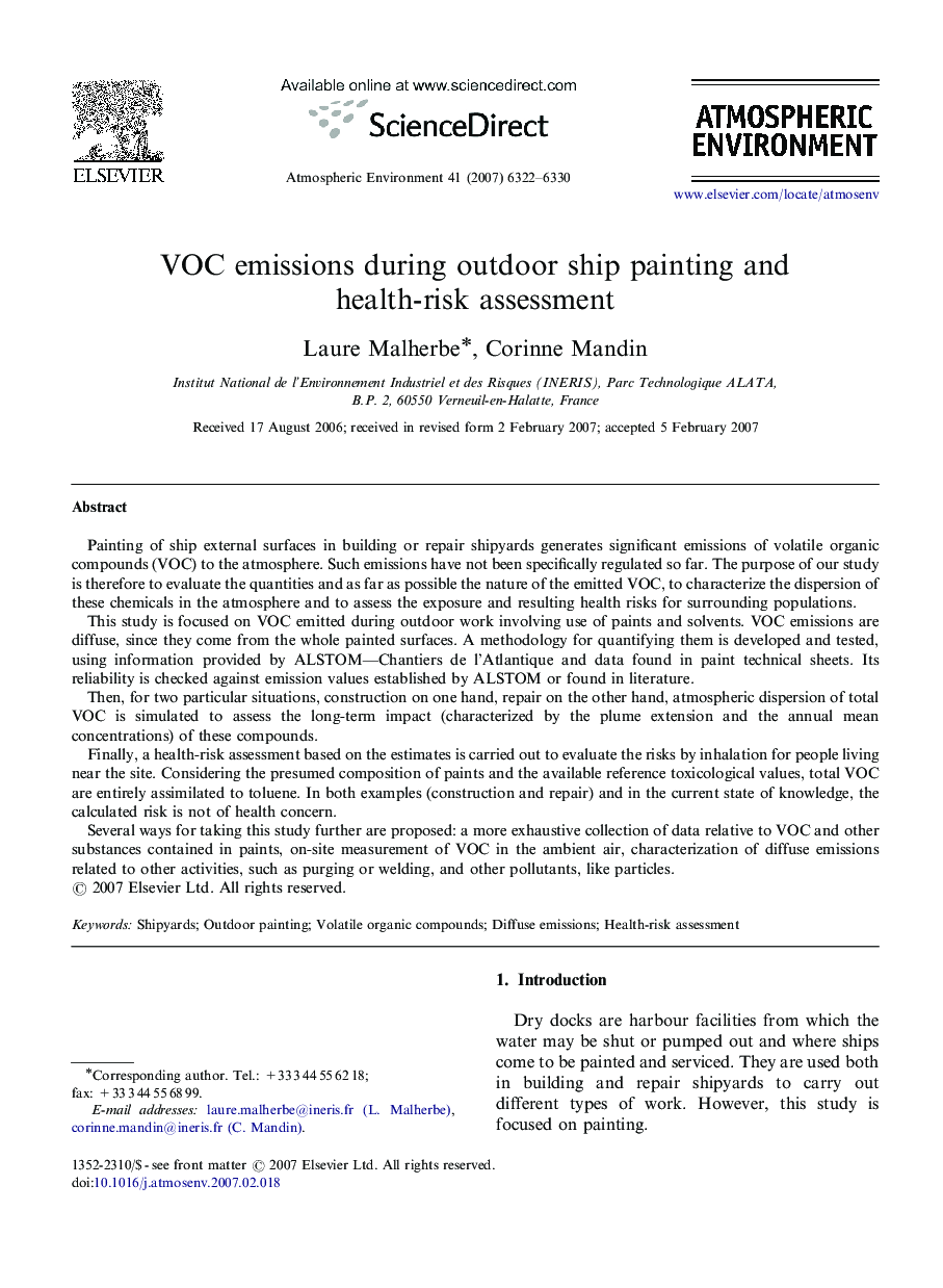 VOC emissions during outdoor ship painting and health-risk assessment