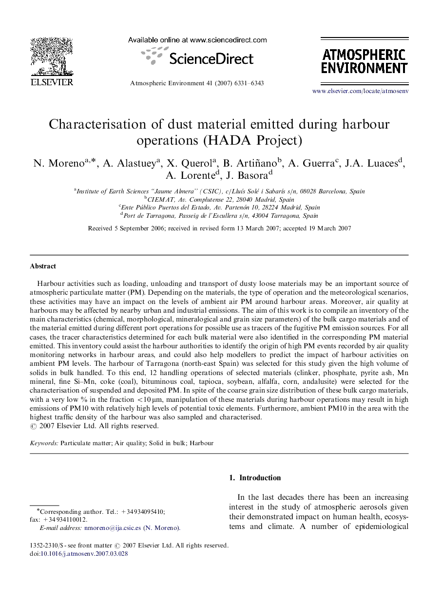 Characterisation of dust material emitted during harbour operations (HADA Project)