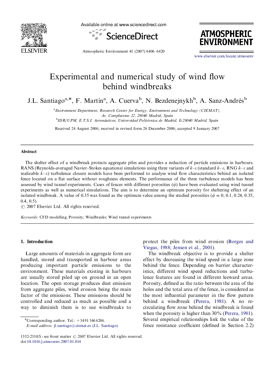 Experimental and numerical study of wind flow behind windbreaks