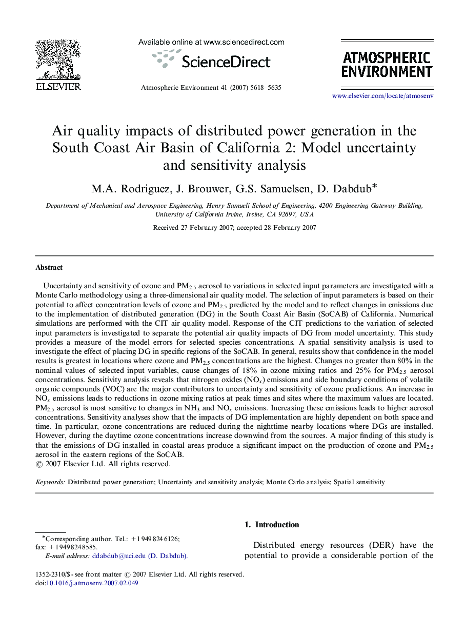 Air quality impacts of distributed power generation in the South Coast Air Basin of California 2: Model uncertainty and sensitivity analysis