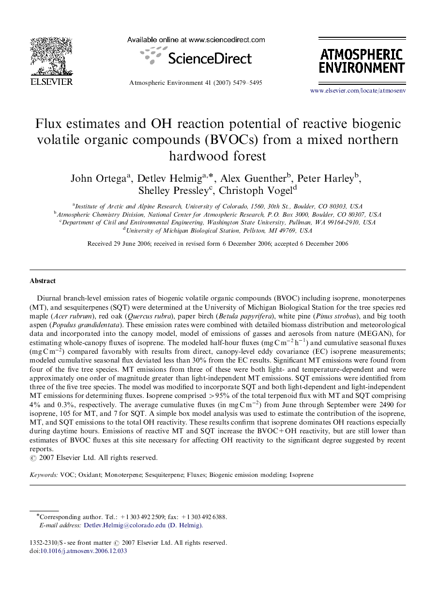 Flux estimates and OH reaction potential of reactive biogenic volatile organic compounds (BVOCs) from a mixed northern hardwood forest