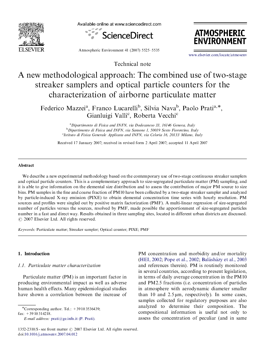 A new methodological approach: The combined use of two-stage streaker samplers and optical particle counters for the characterization of airborne particulate matter