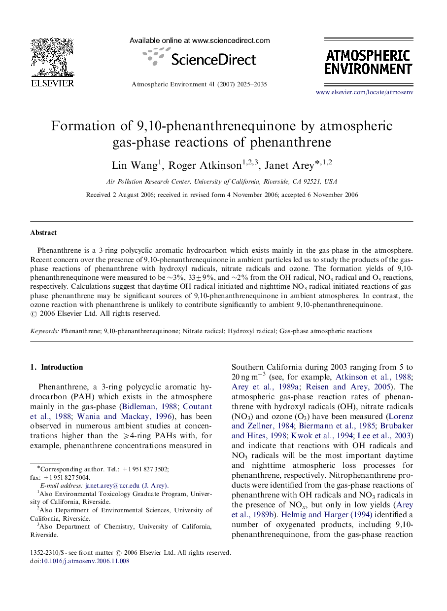 Formation of 9,10-phenanthrenequinone by atmospheric gas-phase reactions of phenanthrene