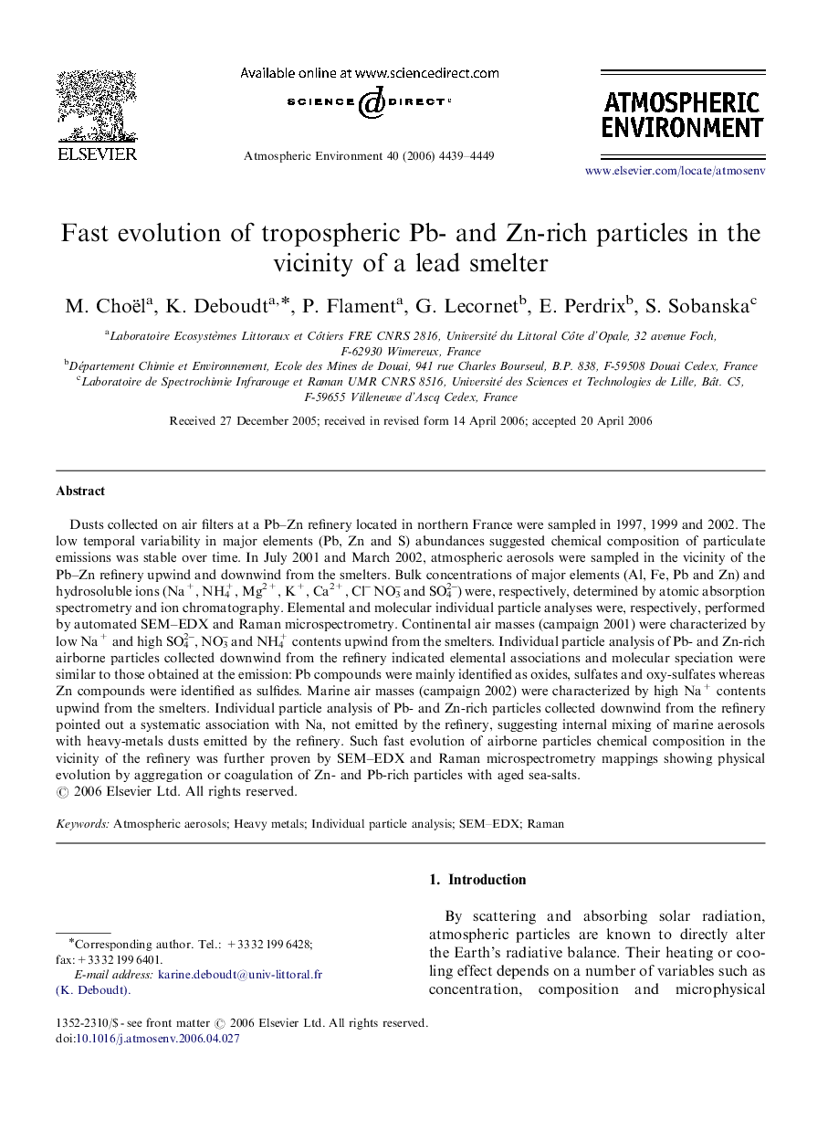 Fast evolution of tropospheric Pb- and Zn-rich particles in the vicinity of a lead smelter