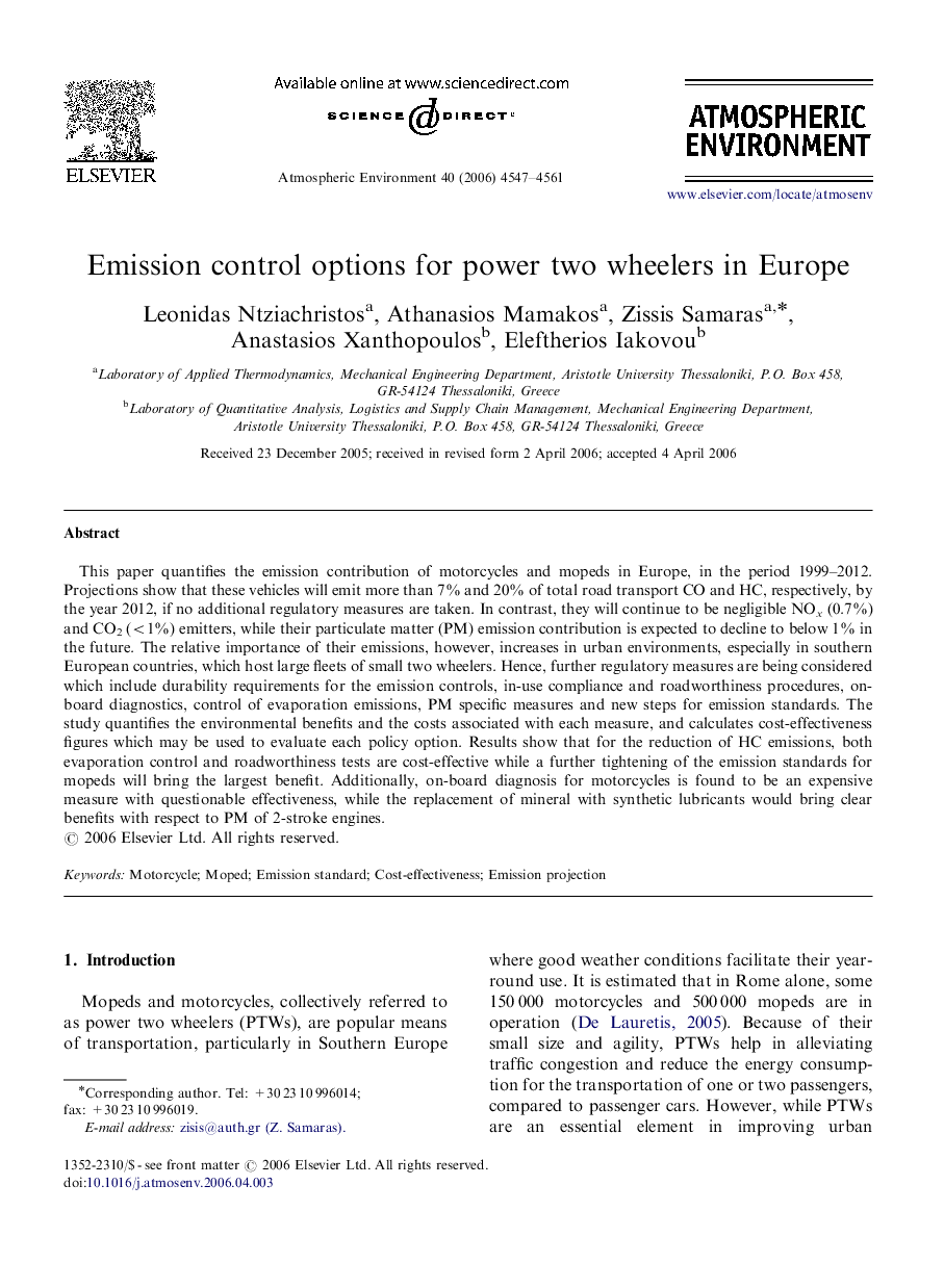 Emission control options for power two wheelers in Europe