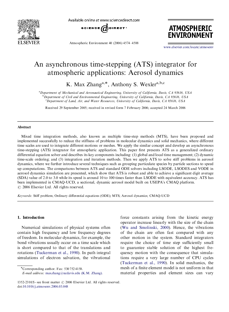 An asynchronous time-stepping (ATS) integrator for atmospheric applications: Aerosol dynamics