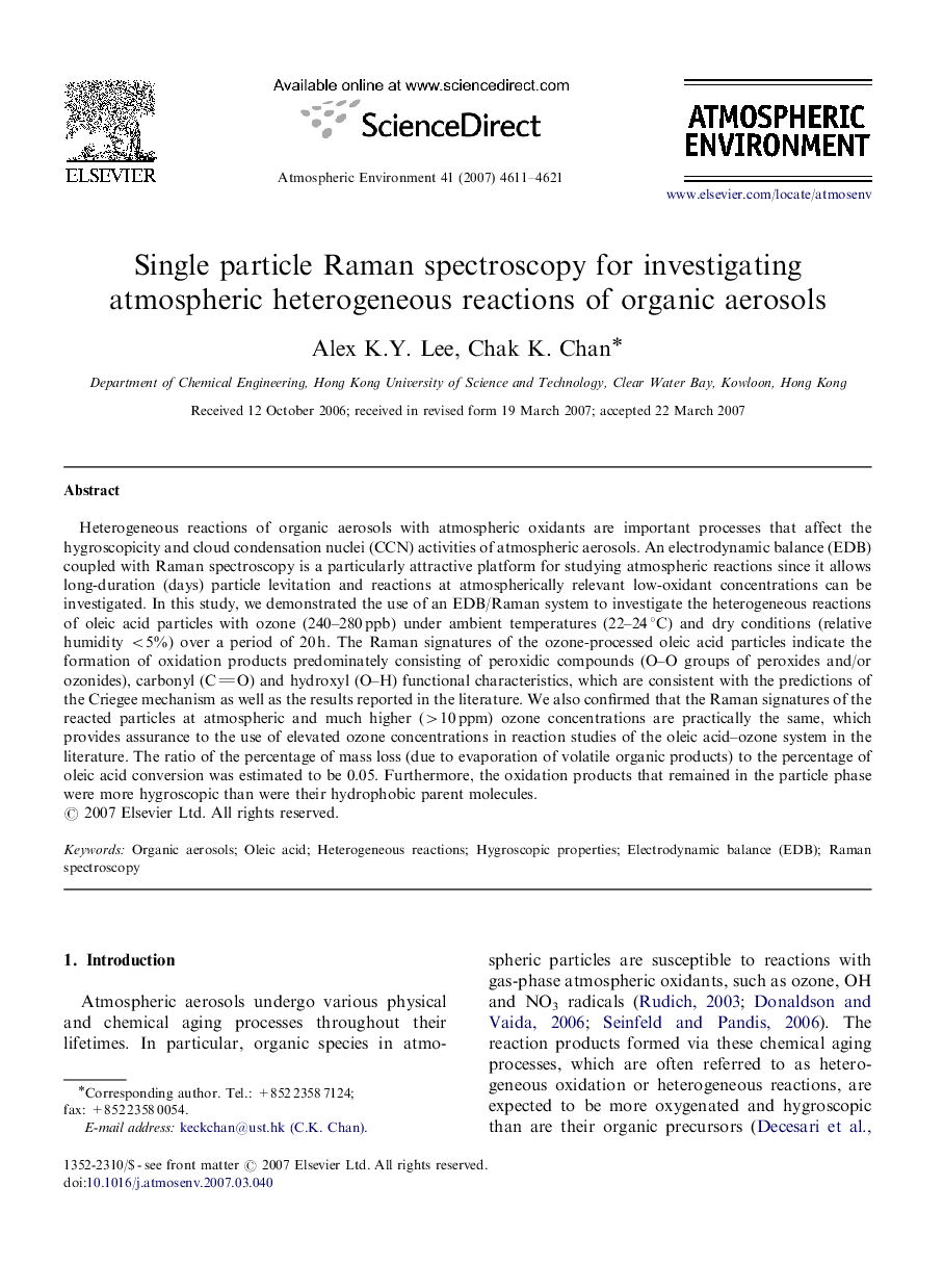 Single particle Raman spectroscopy for investigating atmospheric heterogeneous reactions of organic aerosols