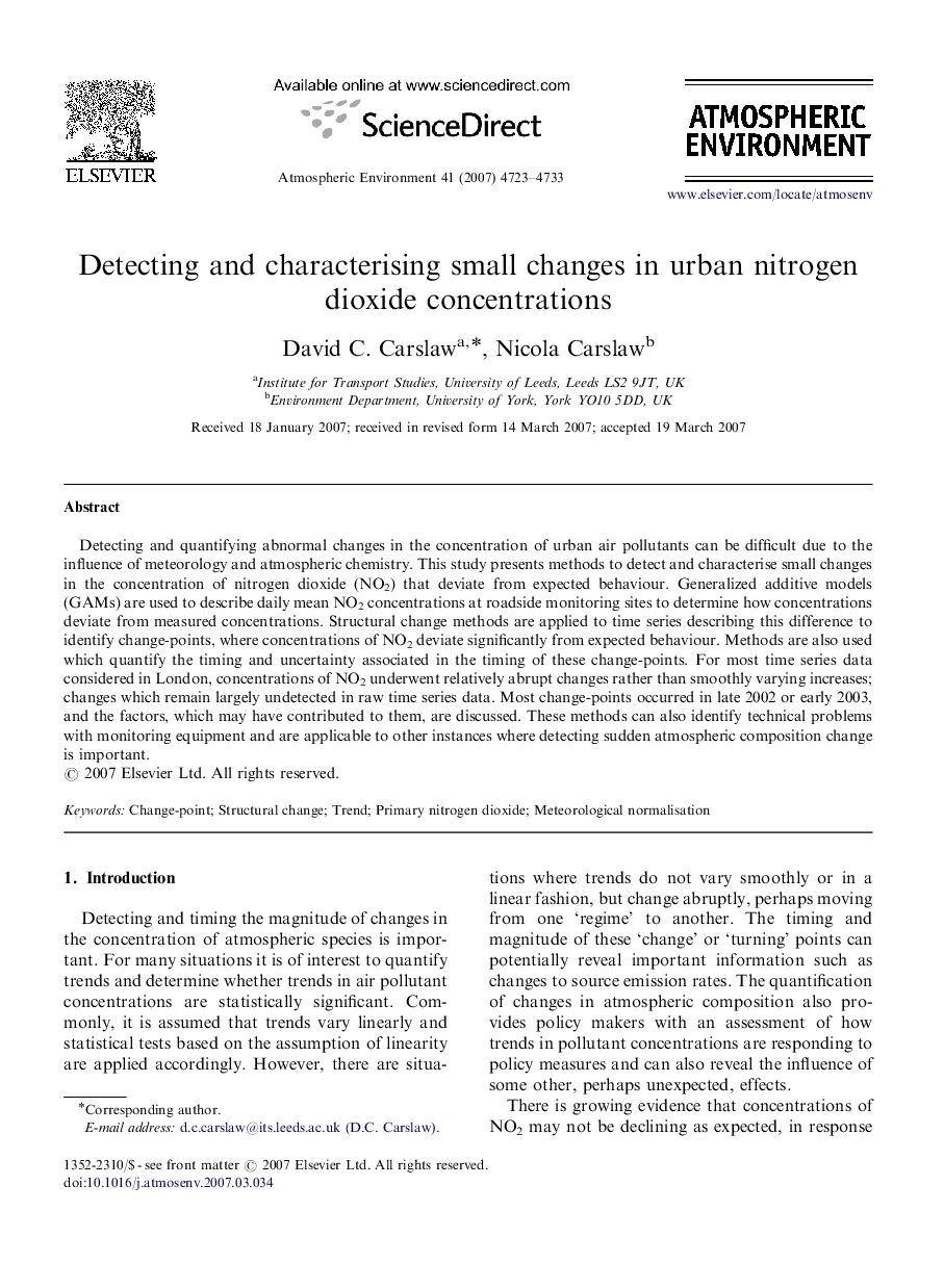 Detecting and characterising small changes in urban nitrogen dioxide concentrations