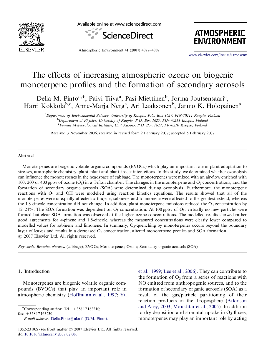 The effects of increasing atmospheric ozone on biogenic monoterpene profiles and the formation of secondary aerosols